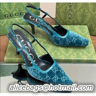 Stylish Gucci Slingback High heel Pumps 8.5cm in Velvet Blue 319046