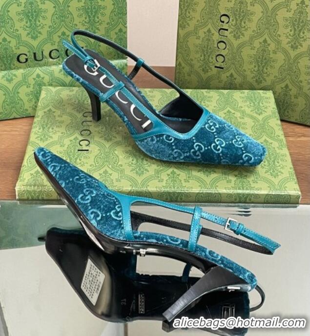 Stylish Gucci Slingback High heel Pumps 8.5cm in Velvet Blue 319046