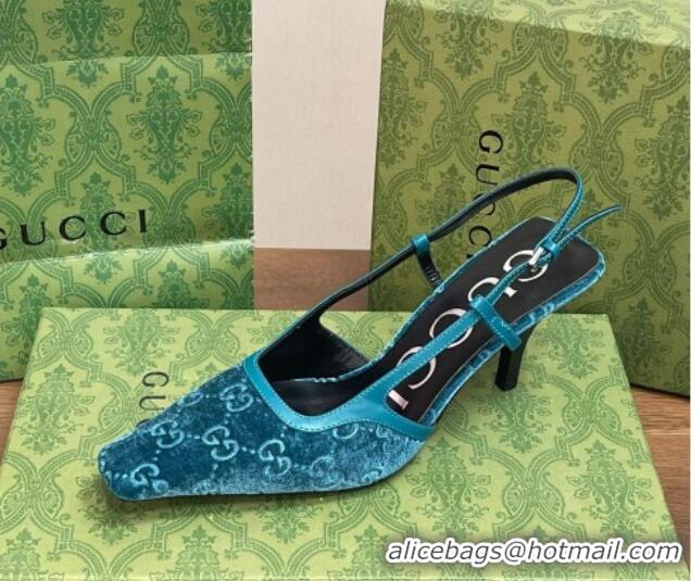 Stylish Gucci Slingback High heel Pumps 8.5cm in Velvet Blue 319046