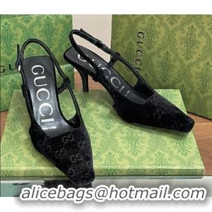 Best Product Gucci Slingback High heel Pumps 8.5cm in Velvet Black 319047