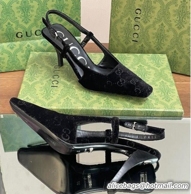 Best Product Gucci Slingback High heel Pumps 8.5cm in Velvet Black 319047