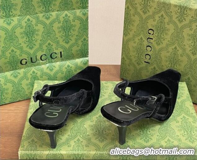 Best Product Gucci Slingback High heel Pumps 8.5cm in Velvet Black 319047