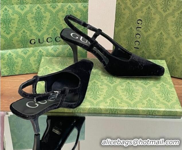 Best Product Gucci Slingback High heel Pumps 8.5cm in Velvet Black 319047