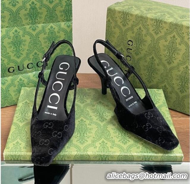 Best Product Gucci Slingback High heel Pumps 8.5cm in Velvet Black 319047