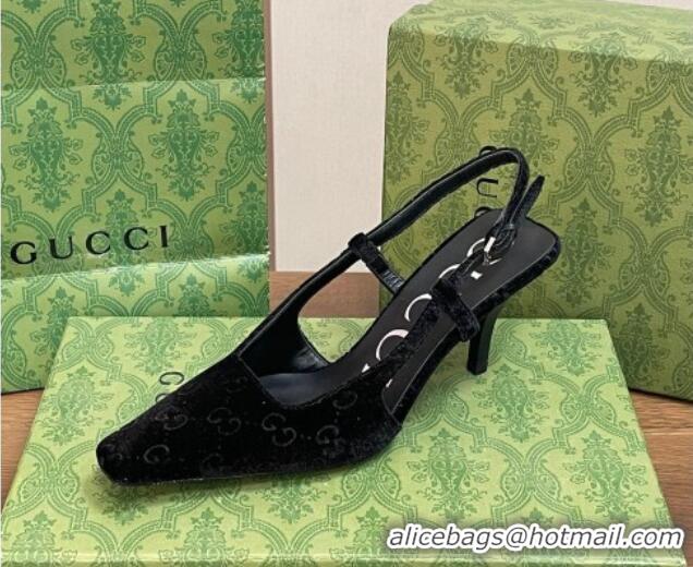 Best Product Gucci Slingback High heel Pumps 8.5cm in Velvet Black 319047