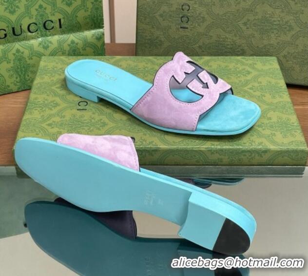 Low Price Gucci Suede Interlocking G Cut-out Flat Slide Sandal Purple/Blue 319057