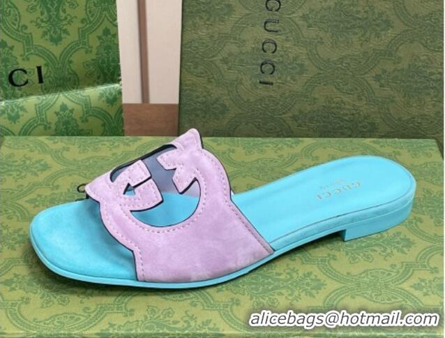 Low Price Gucci Suede Interlocking G Cut-out Flat Slide Sandal Purple/Blue 319057