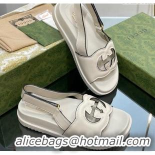 Top Design Gucci Leather Interlocking G Sandals White 320001