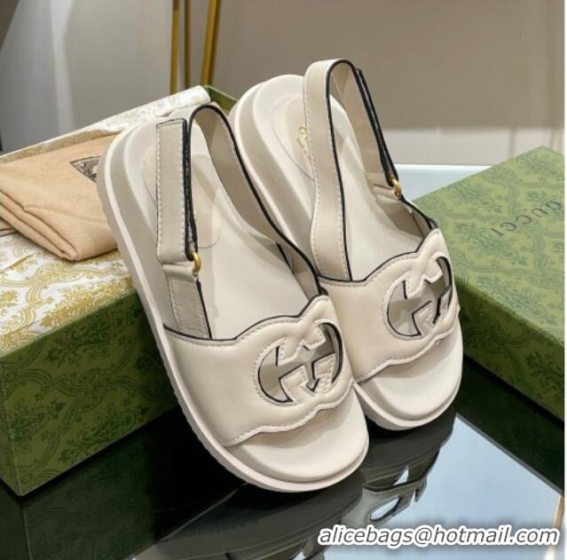 Top Design Gucci Leather Interlocking G Sandals White 320001