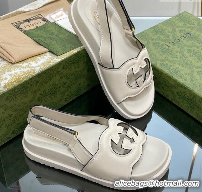 Top Design Gucci Leather Interlocking G Sandals White 320001