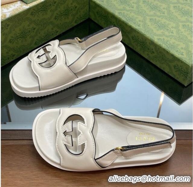 Top Design Gucci Leather Interlocking G Sandals White 320001