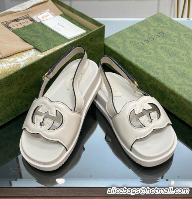 Top Design Gucci Leather Interlocking G Sandals White 320001