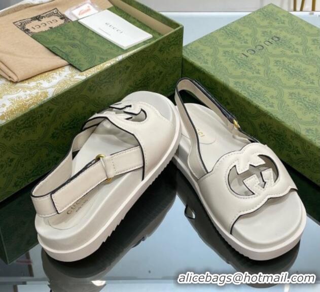 Top Design Gucci Leather Interlocking G Sandals White 320001