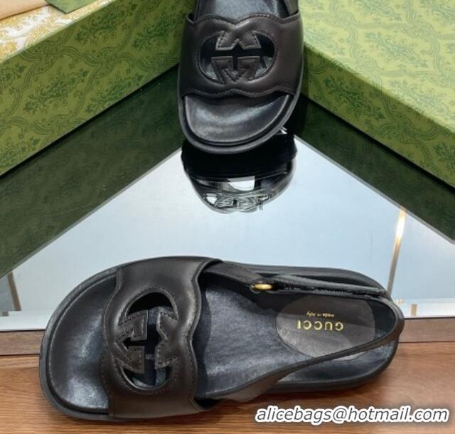 Durable Gucci Leather Interlocking G Sandals Black 320002