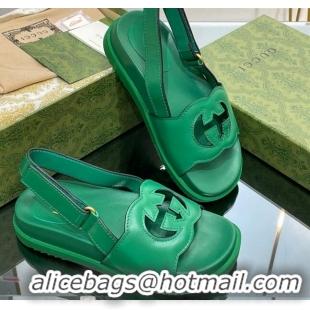 Buy Discount Gucci Leather Interlocking G Sandals Green 320004