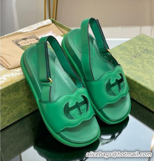 Buy Discount Gucci Leather Interlocking G Sandals Green 320004