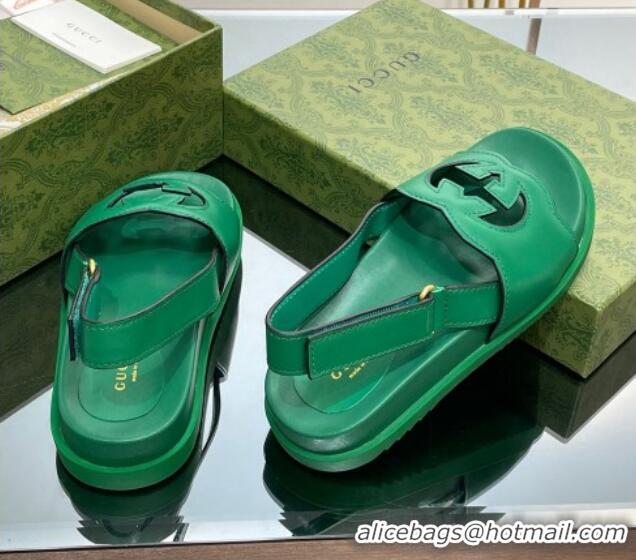 Buy Discount Gucci Leather Interlocking G Sandals Green 320004