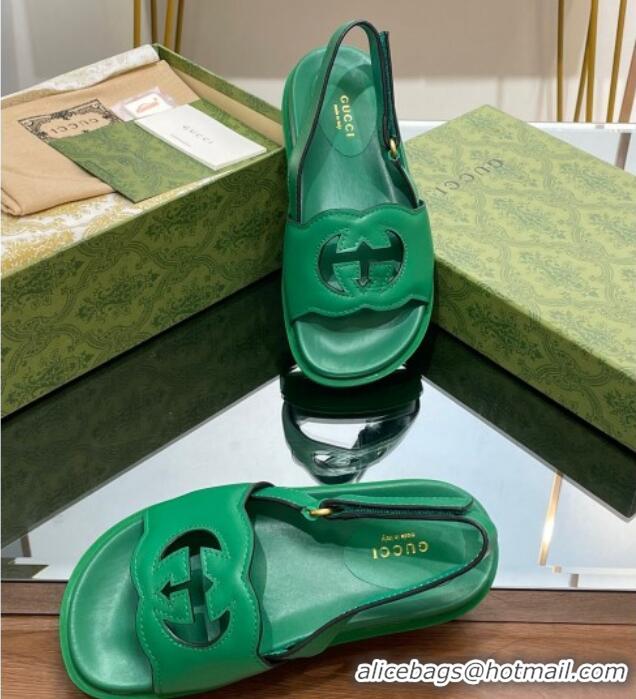 Buy Discount Gucci Leather Interlocking G Sandals Green 320004