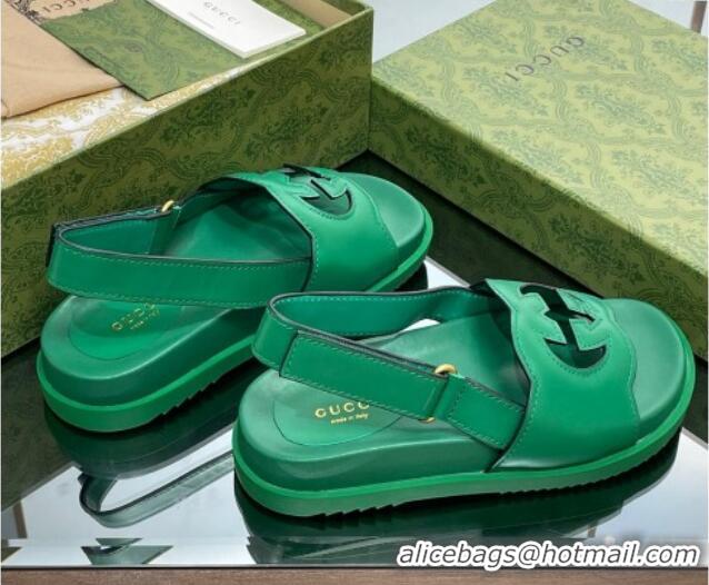 Buy Discount Gucci Leather Interlocking G Sandals Green 320004