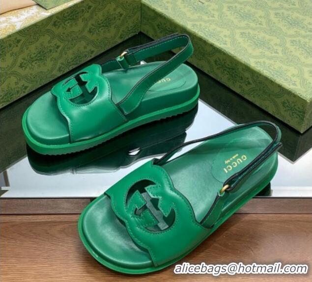 Buy Discount Gucci Leather Interlocking G Sandals Green 320004