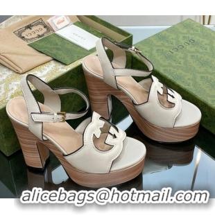 Grade Quality Gucci Leather Interlocking G Platform Sandals 12cm White 320005