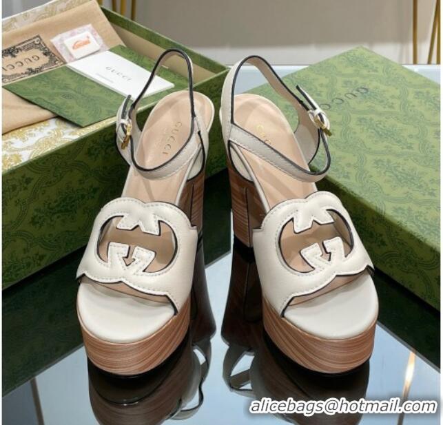 Grade Quality Gucci Leather Interlocking G Platform Sandals 12cm White 320005