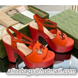 Low Cost Gucci Leather Interlocking G Platform Sandals 12cm Orange 320007