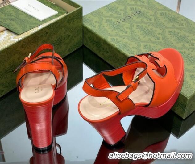 Low Cost Gucci Leather Interlocking G Platform Sandals 12cm Orange 320007