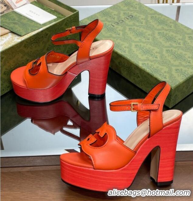 Low Cost Gucci Leather Interlocking G Platform Sandals 12cm Orange 320007