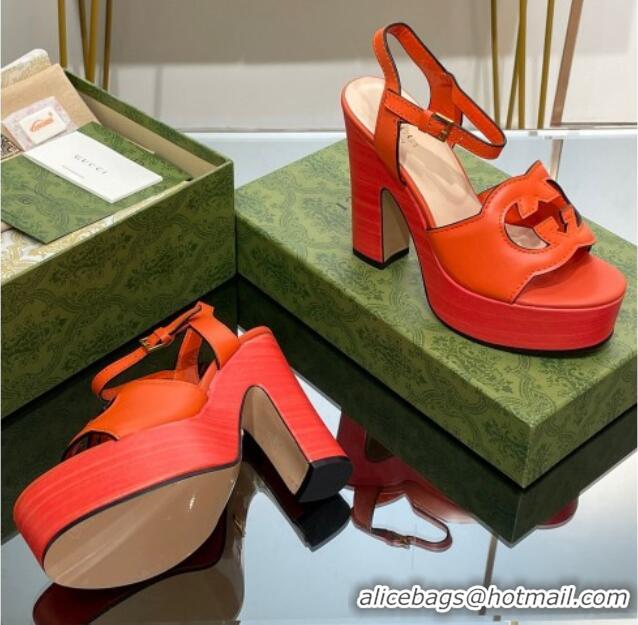 Low Cost Gucci Leather Interlocking G Platform Sandals 12cm Orange 320007