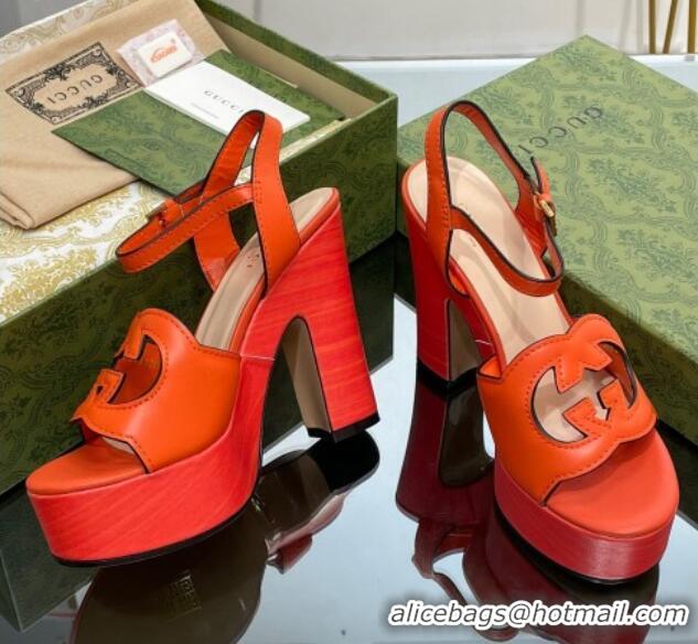 Low Cost Gucci Leather Interlocking G Platform Sandals 12cm Orange 320007