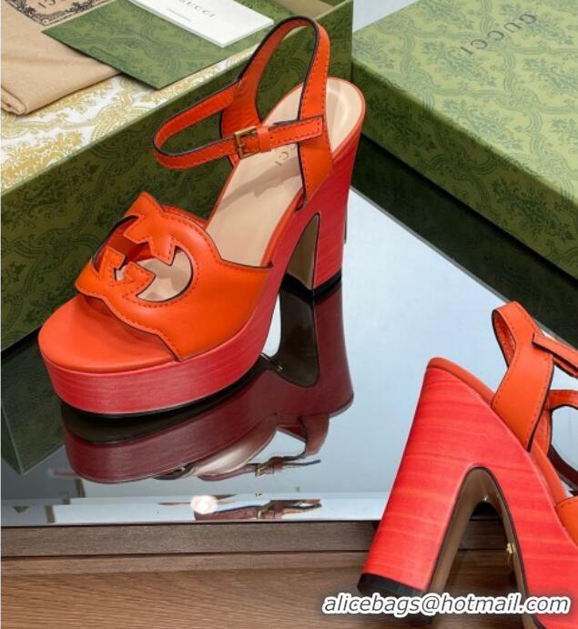 Low Cost Gucci Leather Interlocking G Platform Sandals 12cm Orange 320007