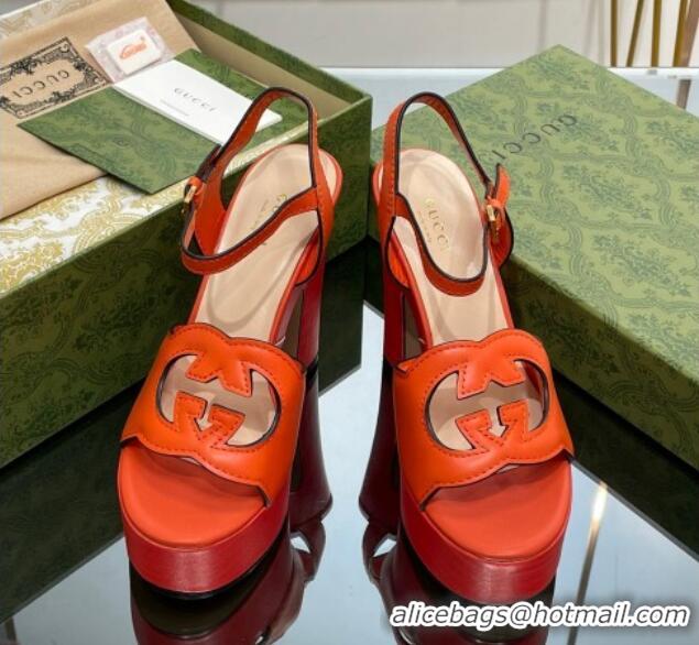 Low Cost Gucci Leather Interlocking G Platform Sandals 12cm Orange 320007