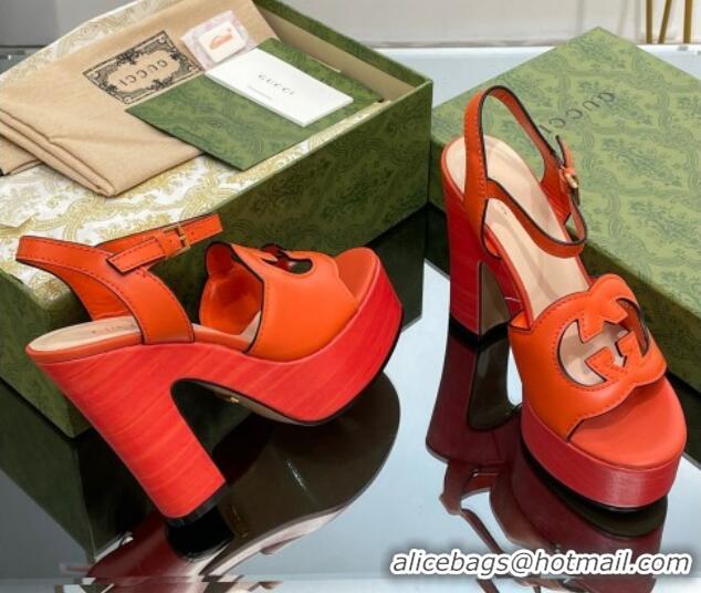 Low Cost Gucci Leather Interlocking G Platform Sandals 12cm Orange 320007