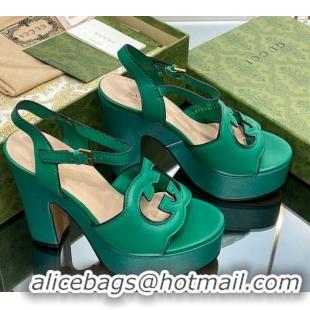 Unique Style Gucci Leather Interlocking G Platform Sandals 12cm Green 320008