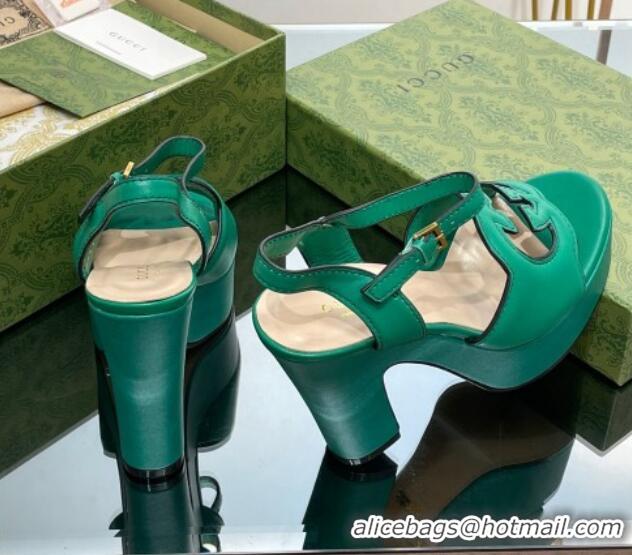 Unique Style Gucci Leather Interlocking G Platform Sandals 12cm Green 320008