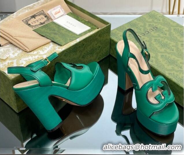 Unique Style Gucci Leather Interlocking G Platform Sandals 12cm Green 320008