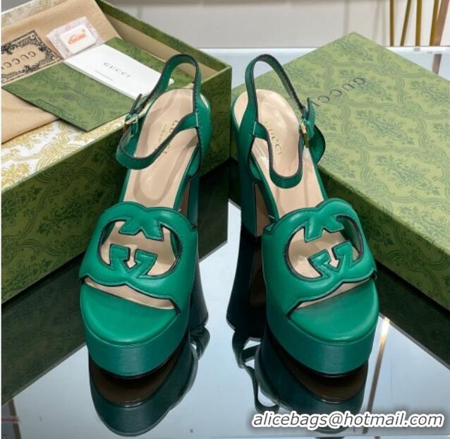 Unique Style Gucci Leather Interlocking G Platform Sandals 12cm Green 320008