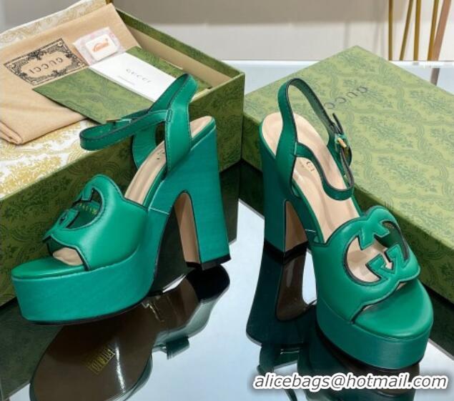 Unique Style Gucci Leather Interlocking G Platform Sandals 12cm Green 320008