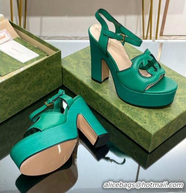 Unique Style Gucci Leather Interlocking G Platform Sandals 12cm Green 320008