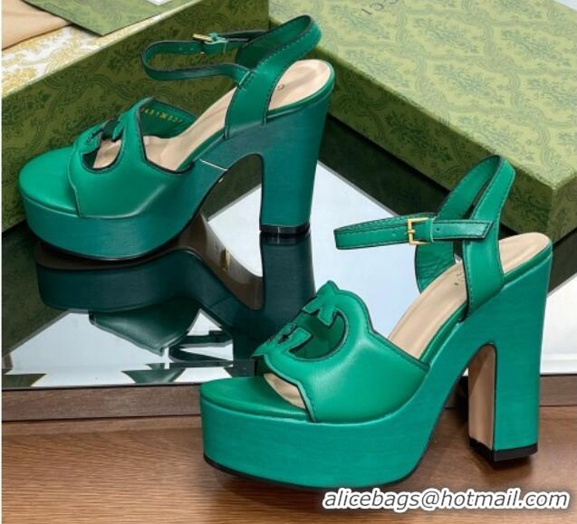 Unique Style Gucci Leather Interlocking G Platform Sandals 12cm Green 320008