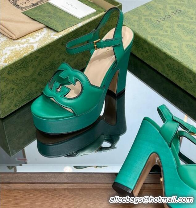 Unique Style Gucci Leather Interlocking G Platform Sandals 12cm Green 320008