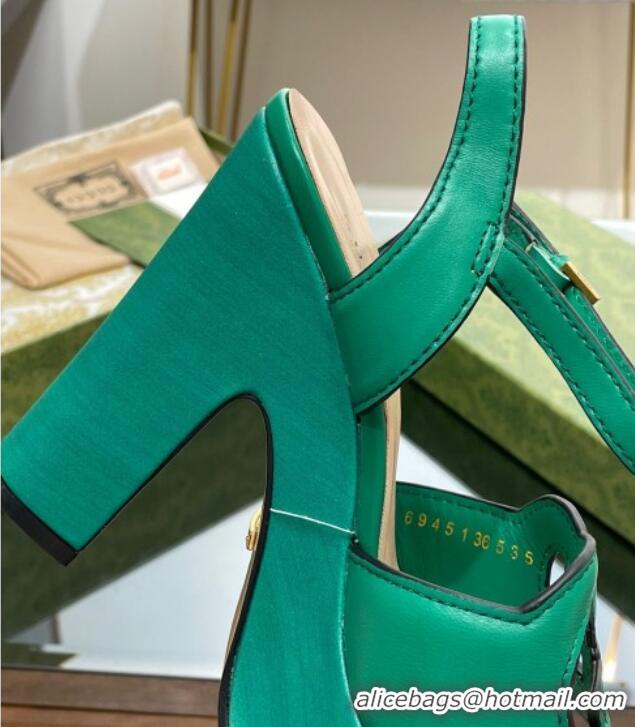 Unique Style Gucci Leather Interlocking G Platform Sandals 12cm Green 320008