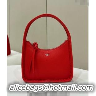 Grade Design Fendi Mini Fendessence Hobo bag in Grained Calfskin with Topstitches 80165 Red 2024