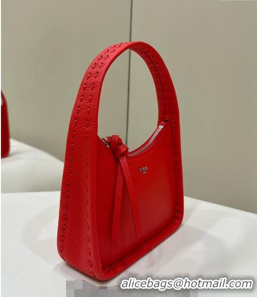 Grade Design Fendi Mini Fendessence Hobo bag in Grained Calfskin with Topstitches 80165 Red 2024