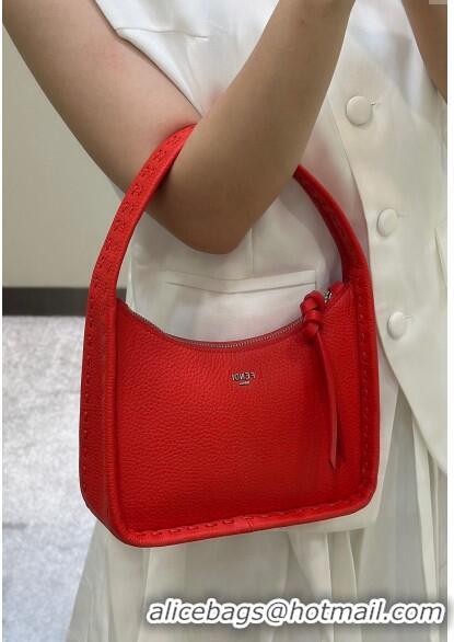 Grade Design Fendi Mini Fendessence Hobo bag in Grained Calfskin with Topstitches 80165 Red 2024