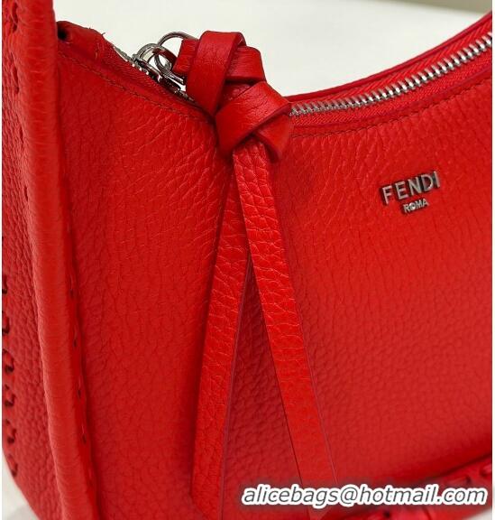 Grade Design Fendi Mini Fendessence Hobo bag in Grained Calfskin with Topstitches 80165 Red 2024