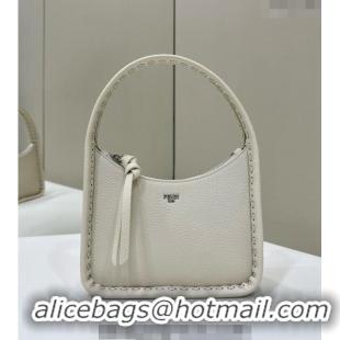 Super Quality  Fendi Mini Fendessence Hobo bag in Grained Calfskin with Topstitches 80165 White 2024