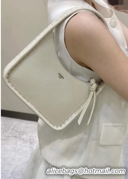 Super Quality  Fendi Mini Fendessence Hobo bag in Grained Calfskin with Topstitches 80165 White 2024