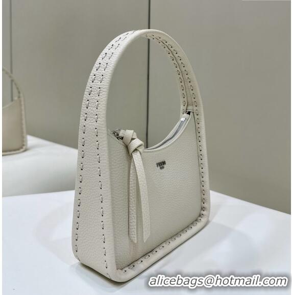 Super Quality  Fendi Mini Fendessence Hobo bag in Grained Calfskin with Topstitches 80165 White 2024